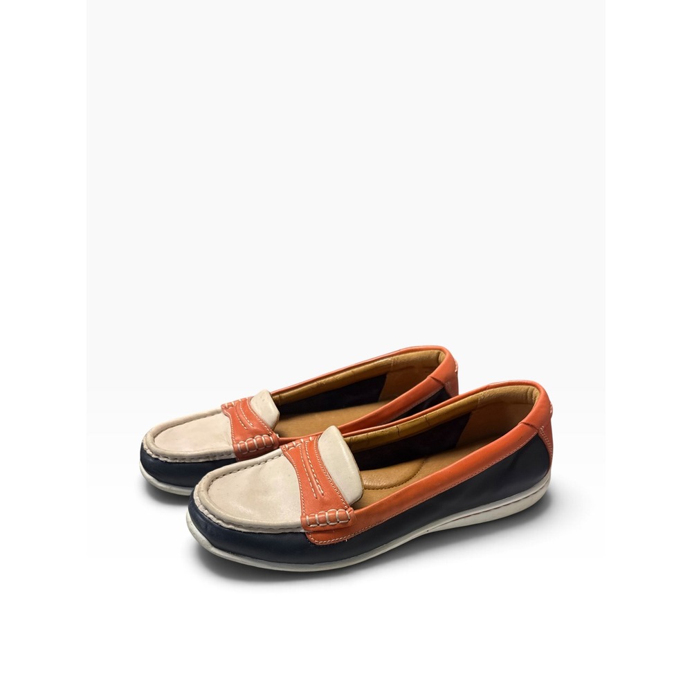 Clarks Artisan Cliffrose Enzo Leather Boat Shoe Loafer Navy Orange Cream
